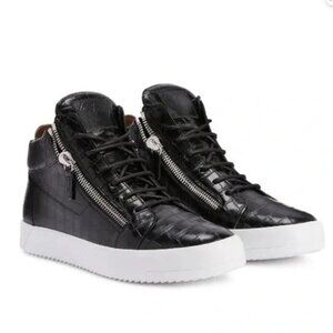 Giuseppe Zanotti Kriss Black Croc Patent Leather Zip High Top Sneakers Unisex